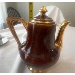 Vintage Fraunfelter Brown with Gold Trim Teapot. Made In USA